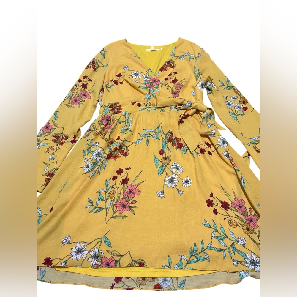 Avec Les Filles Womens Havana Floral Print Faux Wrap Dress